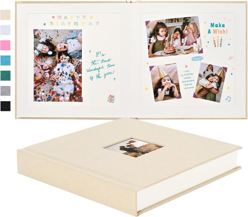 Pssoss 8 x 8 Inch DIY Scrapbook Album 40 Pages Linen Hardcover Kraft White Paper Scrap Book Photo Albums Memory Book for Baby Wedding Family Anniversary Photo Album (Beige, 40 pages) - Image 1